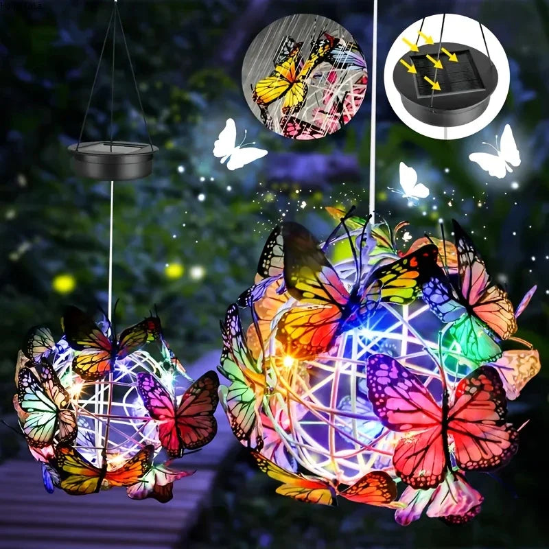 Outdoor Solar Lamp Garden Butterfly Light Home Decorative Nightlight Pendant Waterproof Butterfly Round Ball Light Alloy Ball Peaceful Pleasures Health and Wellness