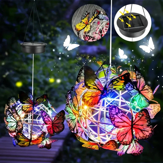 Outdoor Solar Lamp Garden Butterfly Light Home Decorative Nightlight Pendant Waterproof Butterfly Round Ball Light Alloy Ball Peaceful Pleasures Health and Wellness