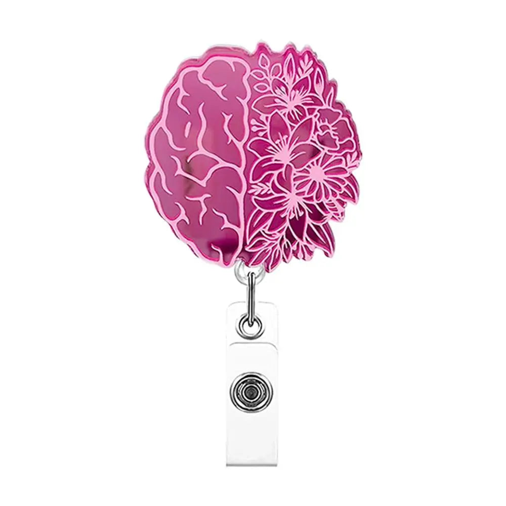 Pink Nurse Retractable Badge Reel Acrylic Skull Name Card Holder ID Card Clips 360 Rotating Alligator Clip Hospital Badge Holder Peaceful Pleasures Health and Wellness --G