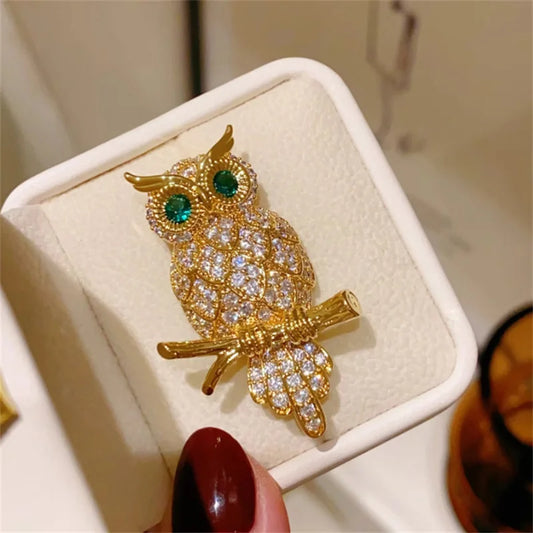 Vintage Owl Brooch | Sparkling Crystal Animal Pin for Women Fashion Brooch Pin Peaceful Pleasures Health and Wellness