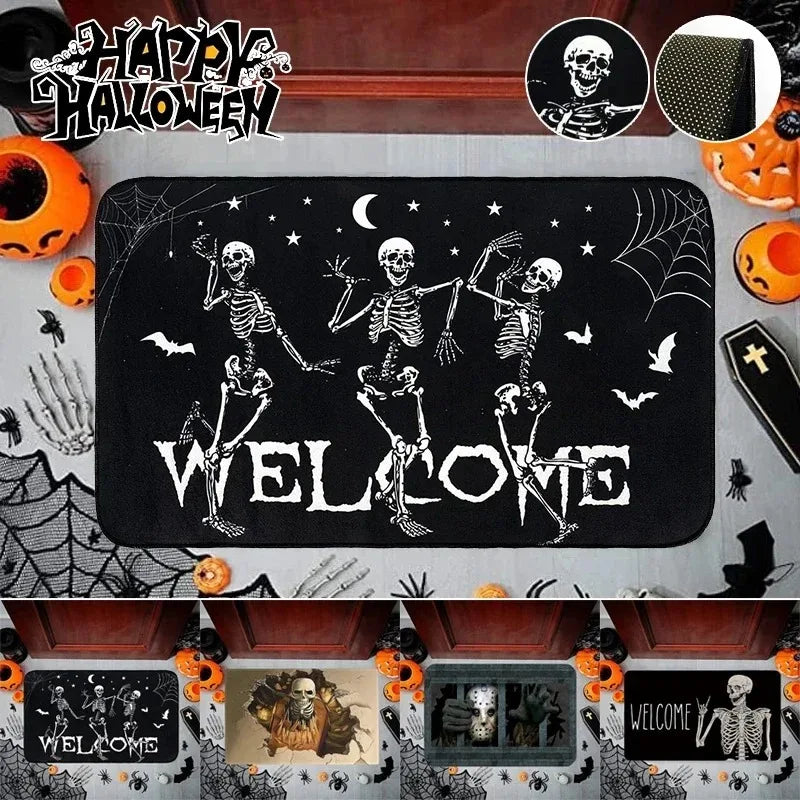 Halloween Skeleton Door Mat – Non-Slip Spooky Skull Welcome Rug