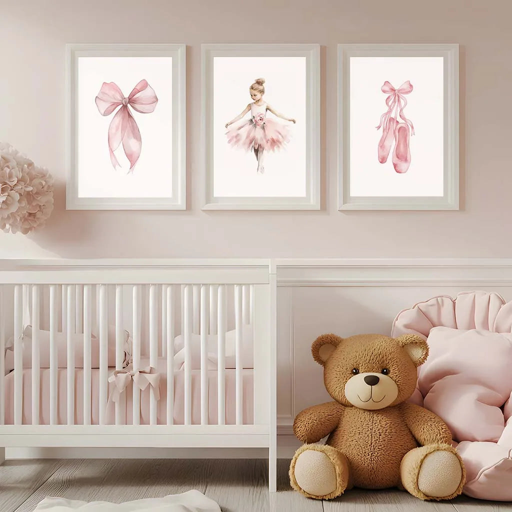 Nursery Wall Art, Nordic Cute Pink Ballet Girl Canvas Painting | Baby Poster for Toddler Kids Room Wall Decor Peaceful Pleasures Health and Wellness