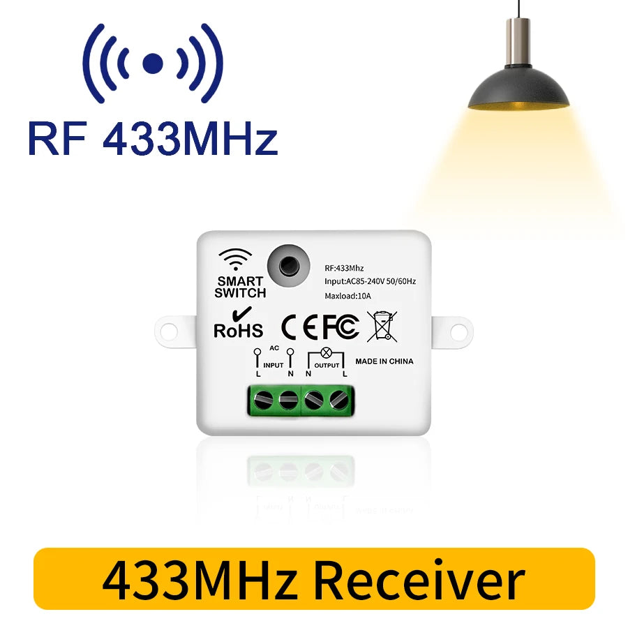 433MHz Wireless Light Switch 220V 110V 10A Relay Breaker Remote Control Mini Round Button Switch for Home LED Lamp Wall Switch Peaceful Pleasures Health and Wellness RF433 Receiver