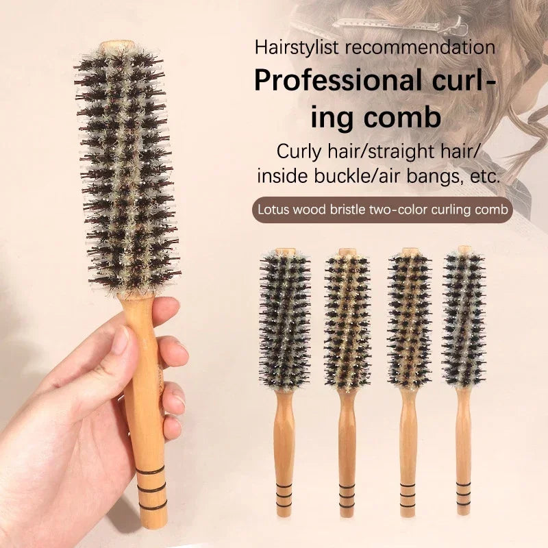 Styling Hairdressing Tool Hair Brush for Blow Drying and Curling All Hair Types Wooden Round Boar Bristle Salon Styling Tool Peaceful Pleasures Health and Wellness