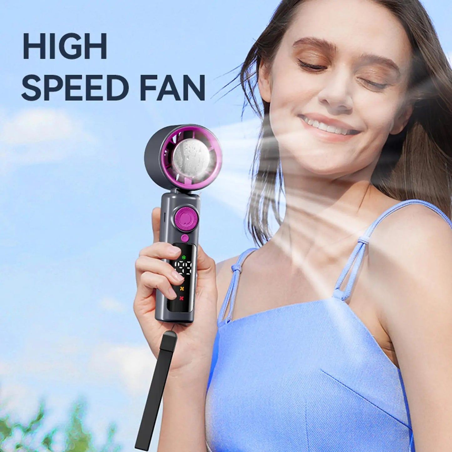 Portable Cooling Fan Turbine Handheld Fan Rechargeable Foldable 1-199 Speed Night Light LED Display 4000mAH for Beach Workplace Peaceful Pleasures Health and Wellness