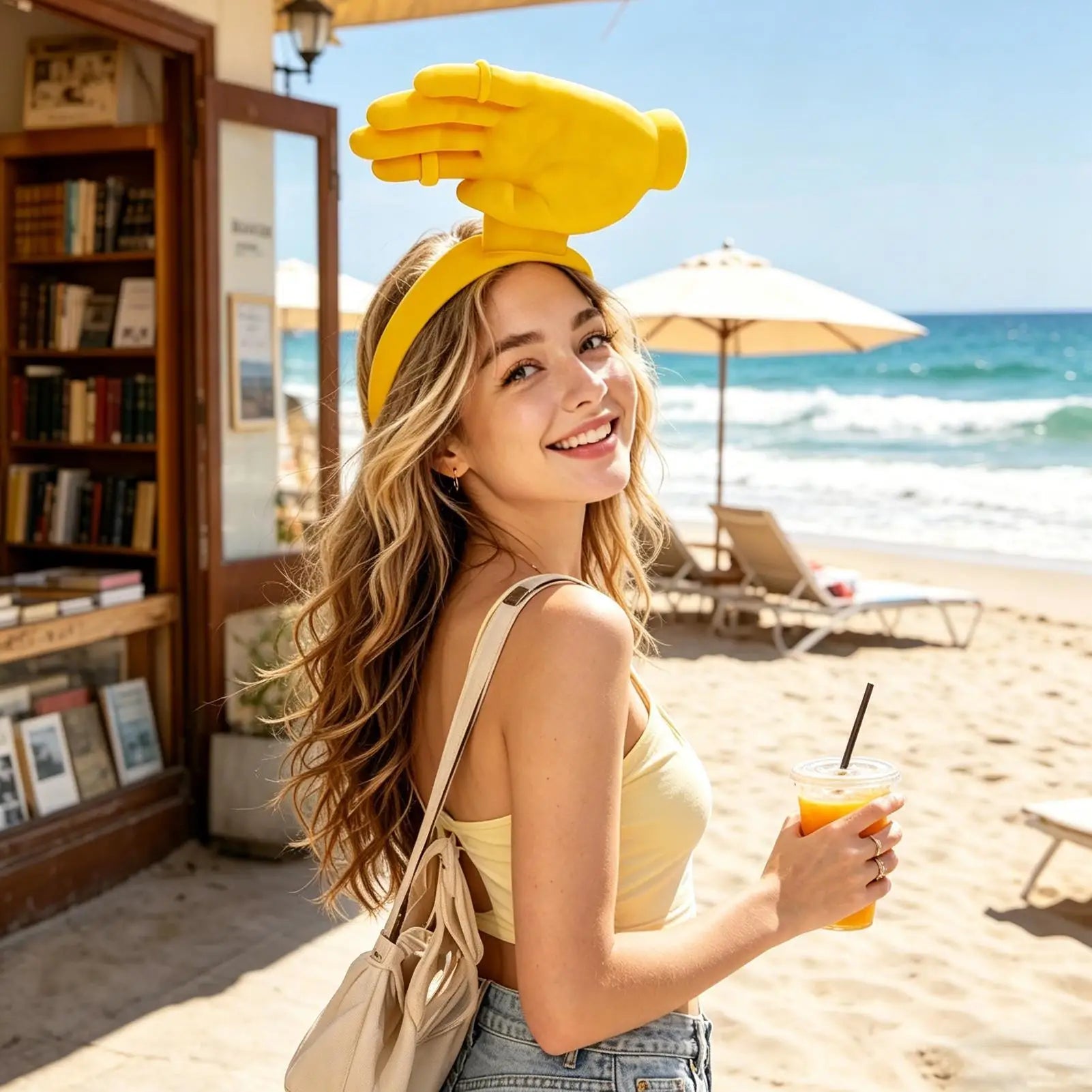 Funny Hand Shape Sun Visor Hat Outdoor Handheld Sunshade Headband Foldable Sun Caps For Fishing Beach Hiking UPF Protection Peaceful Pleasures Health and Wellness