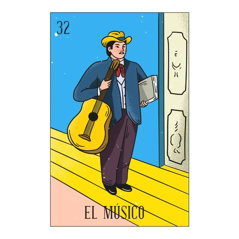 Mexico Skull Musician Tarot Canvas Wall Art | Cactus Decor