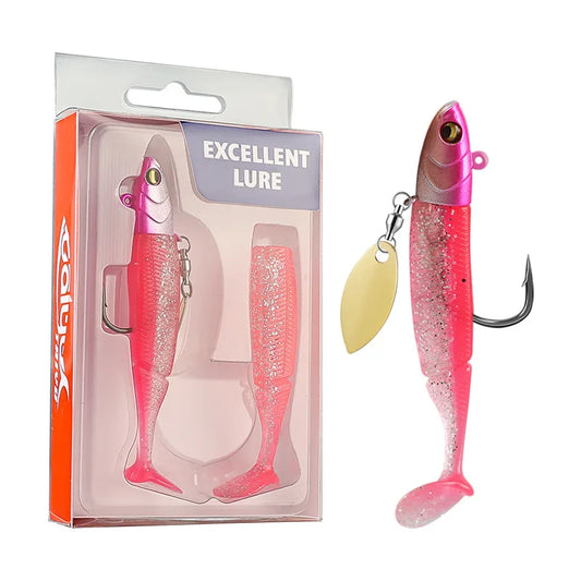 Luminous T-Tail Soft Fishing Lure Set, 9.5cm 20g Single Hook Glitter Bionic Bait, Durable Saltwater Sea Fishing Tackle Peaceful Pleasures Health and Wellness DY18-Pink