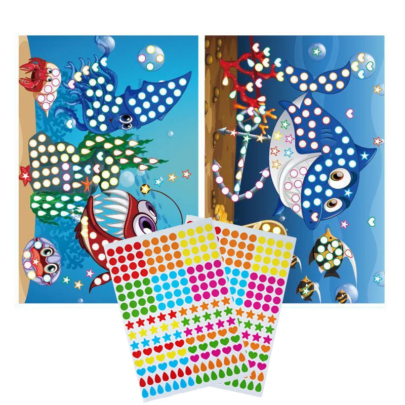 Children Colorful Round Dot Puzzle Stickers Cartoon Animal Mosaic