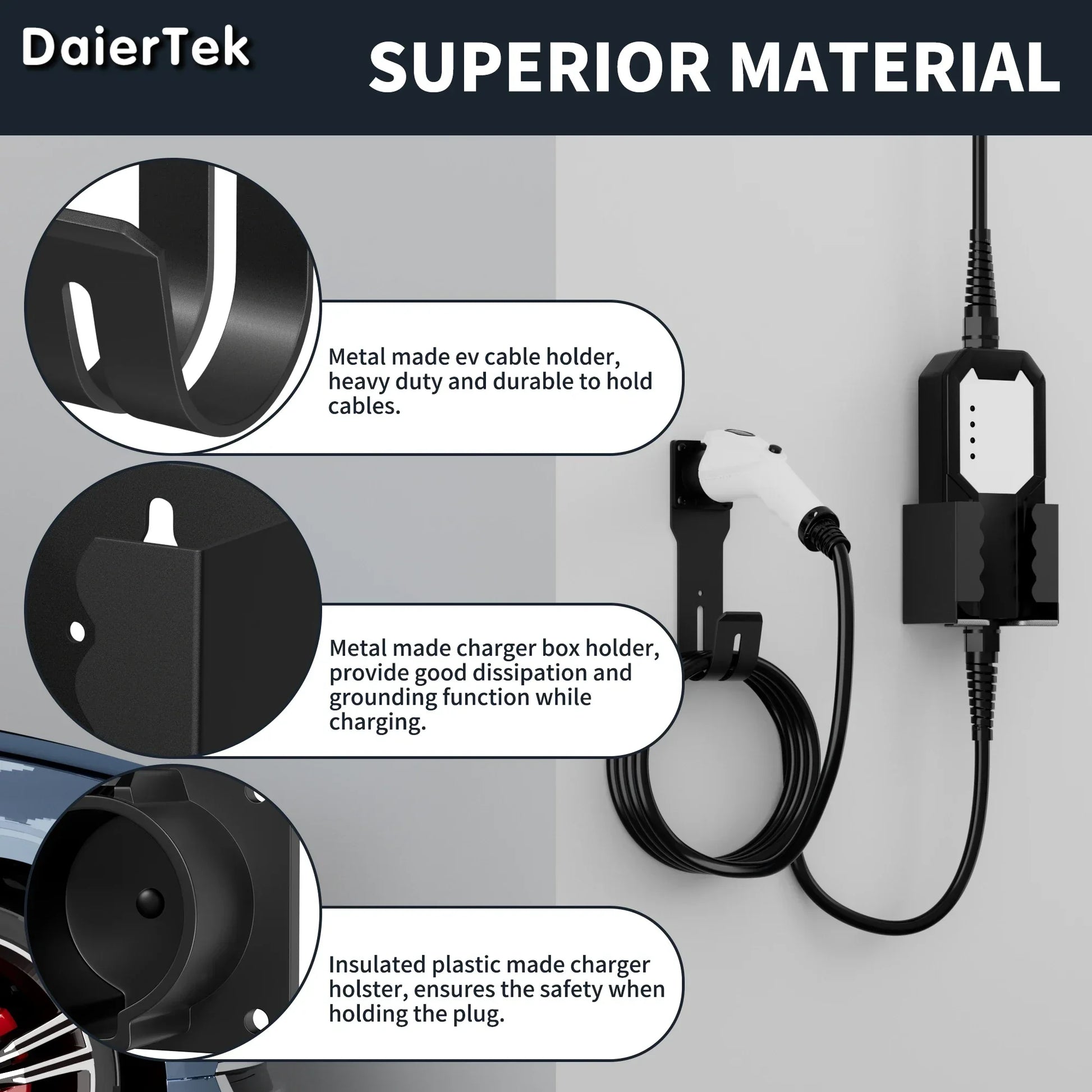 EV Charger Holder Wall Mount Kit EV Charger Holster Dock for SAE J1772 Connector J-Hook EV Charger Cable Holder EV Charging Box Peaceful Pleasures Health and Wellness
