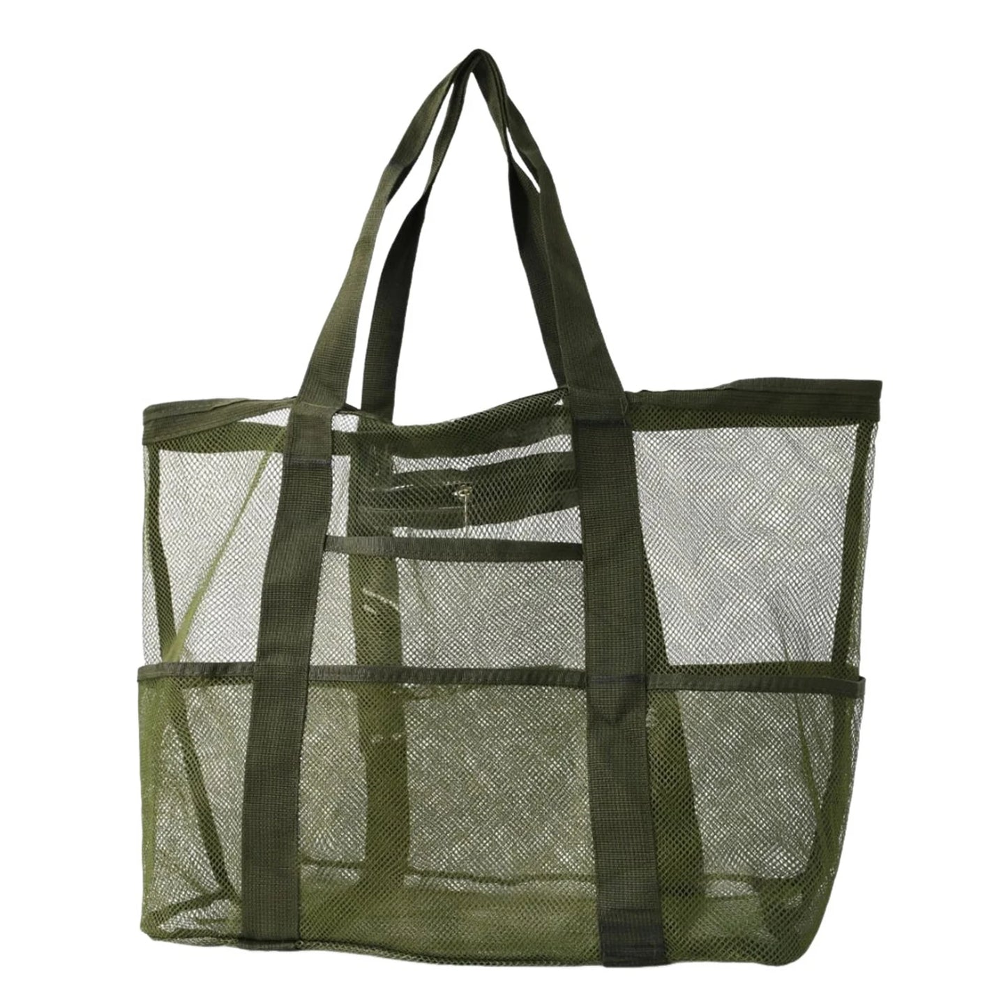 Mesh Beach Bags Beach Tote Bag With Multi Pockets Large Capacity Travel Tote Handbag Swim Pool Bag Multifunctional Storage Bag Peaceful Pleasures Health and Wellness Army Green