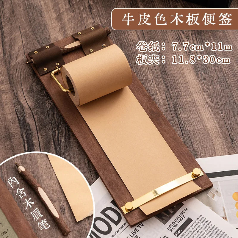 Retro Wooden Memo Pad Holder – Hangable Roll Paper Notebook