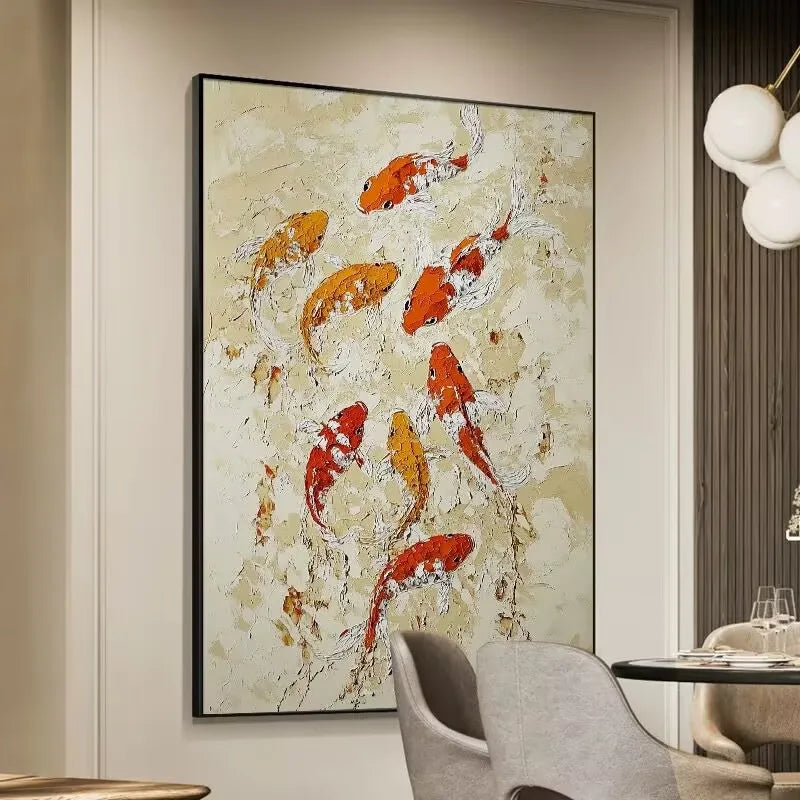 Modren Beautiful Home Wall Decor Pure Handmade Abstract Fishes Oil Painting On Canvas Poster Mural For Living Room Bedroom Porch Peaceful Pleasures Health and Wellness