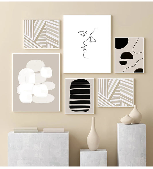 Modern Abstract Line Art Canvas Poster | Beige Black Minimalist Canvas Wall Poster Peaceful Pleasures Health and Wellness