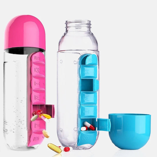 2-in-1 Sports Water Bottle & 7-Day Pill Organizer – 600ml BPA-Free Sports Water Bottle Peaceful Pleasures Health and Wellness
