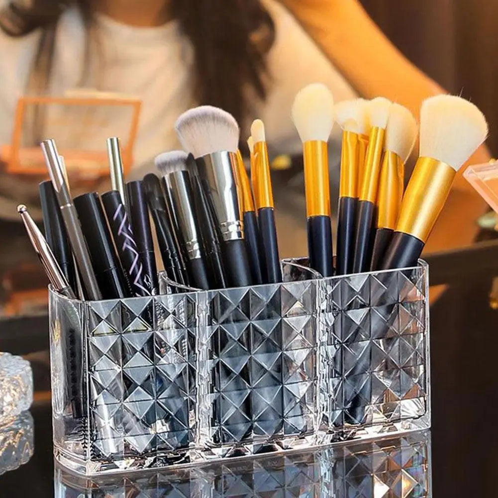3-Slot Acrylic Makeup Brush Holder & Cosmetic Organizer Peaceful Pleasures Health and Wellness