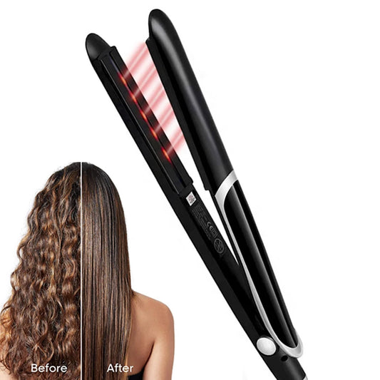 Salon Grade Ceramic Plate Hair Straightener LCD Display Tourmaline Infrared Multi-Temperature Electric for Peaceful Pleasures Health and Wellness