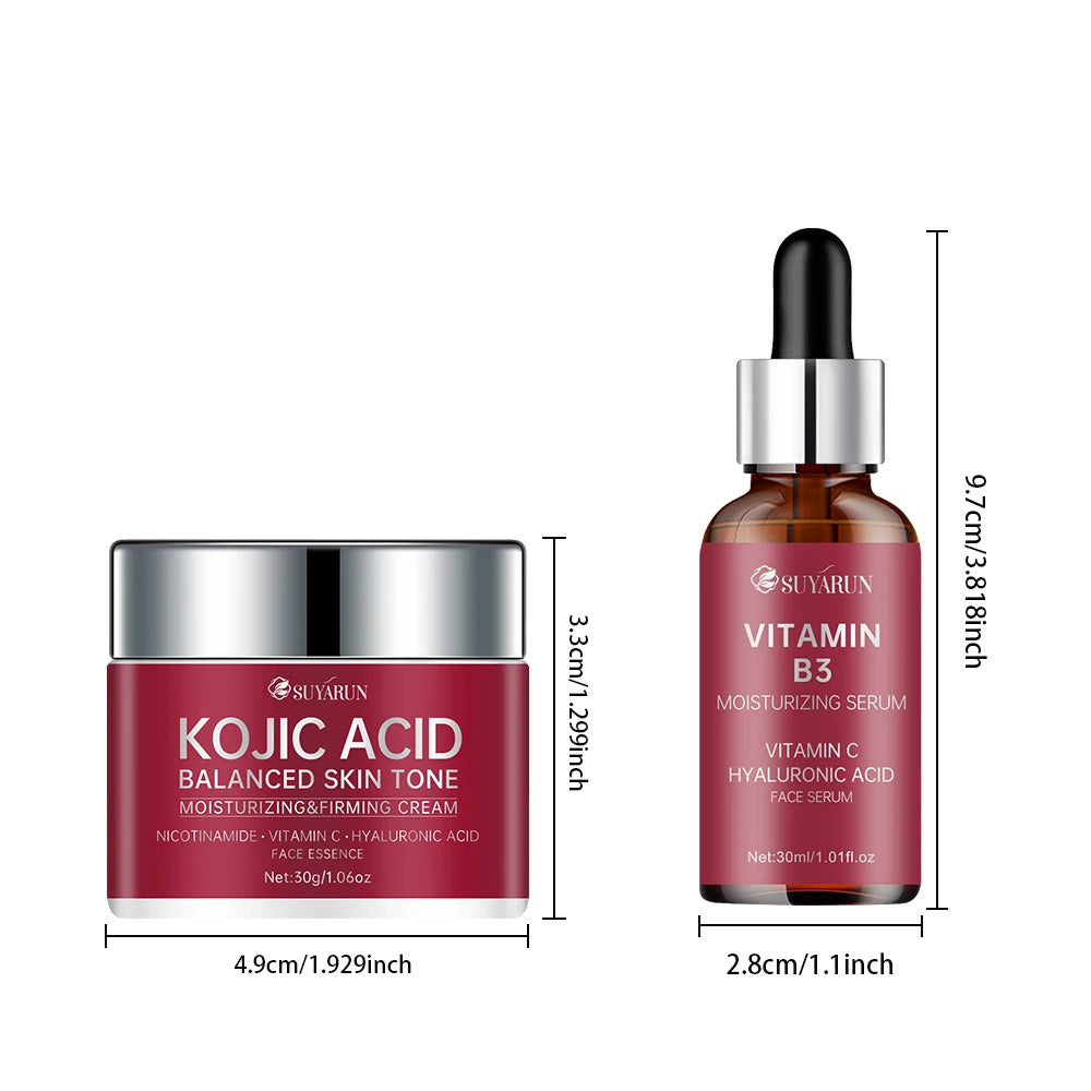 SUYARUN Kojic Acid Cream & Vitamin B3 Serum Combo - Brightening Dark Spot Corrector, Anti-Aging Skincare Set, Glowing Skin Care. Peaceful Pleasures Health and Wellness 30ml-30g