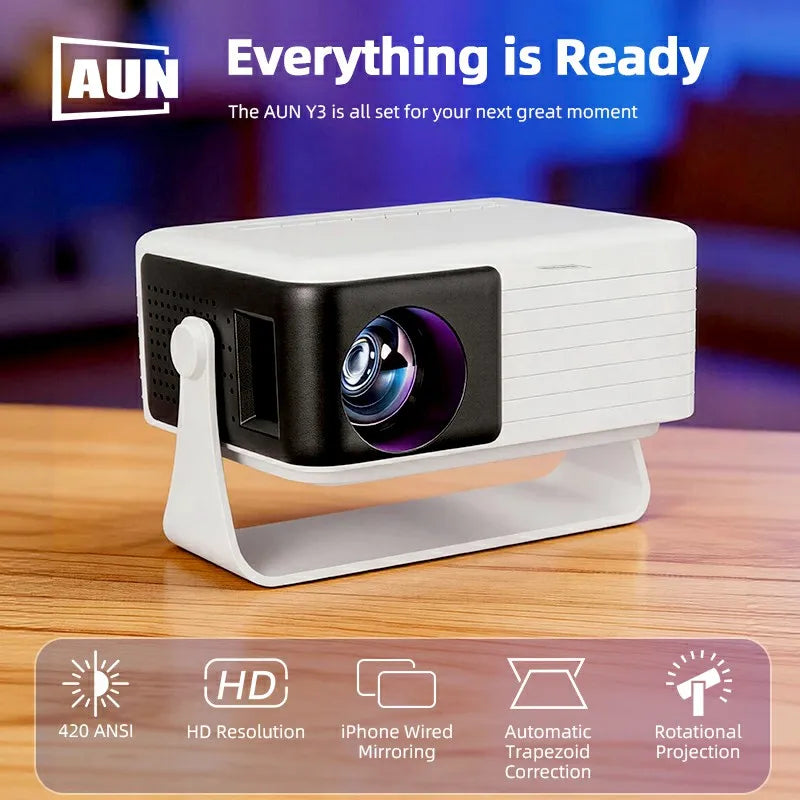 AUN Y3 Mini Projector 1080P HD | 120" Screen, iPhone Mirror Peaceful Pleasures Health and Wellness
