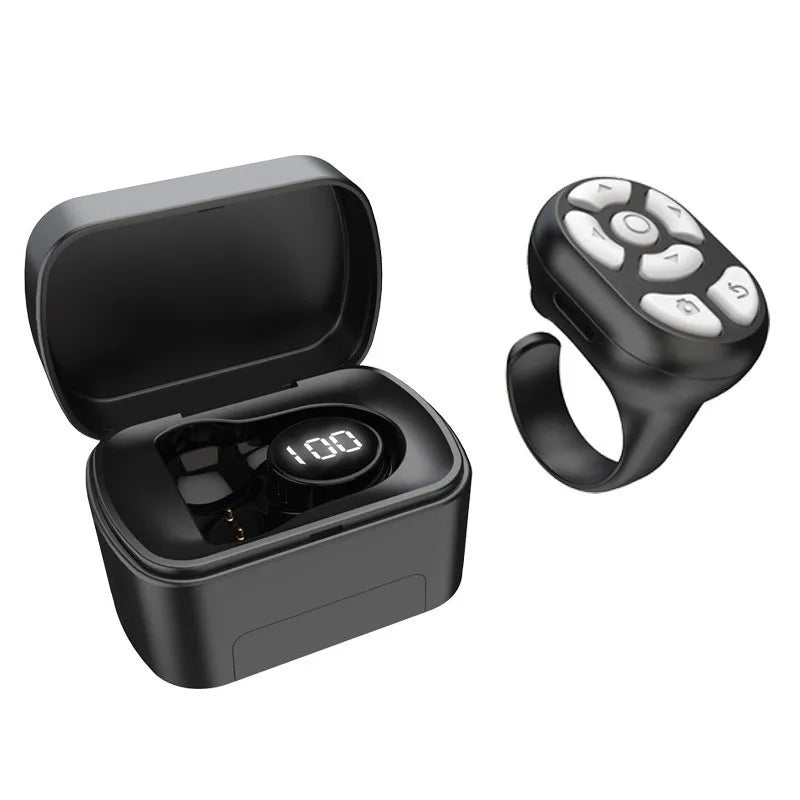 Bluetooth Ring Selfie Shutter Remote with Charging Case | iOS Android Peaceful Pleasures Health and Wellness black S20