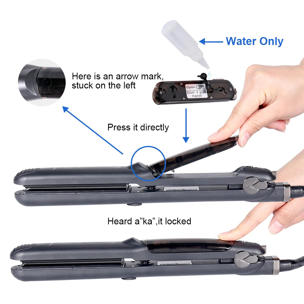 Tourmaline Vapor Steam Hair Straightener - LED Display, Titanium Plate, Electric - Ideal for Home, Hotel & Outdoor Use Peaceful Pleasures Health and Wellness
