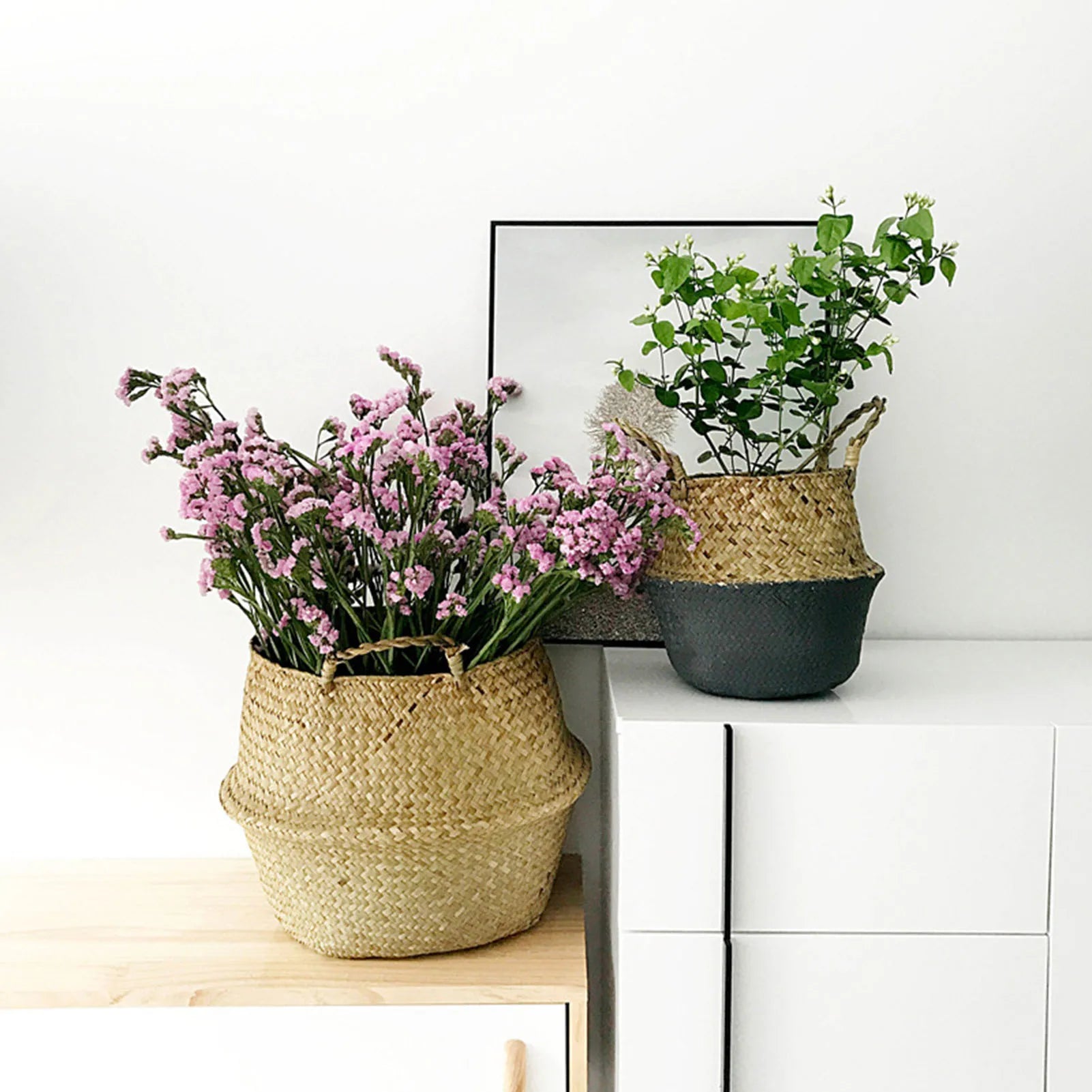 Seagrass Wickerwork Basket Portable Dirty Laundry Hamper Storage Basket Garden Plant Basket Home Decor Peaceful Pleasures Health and Wellness