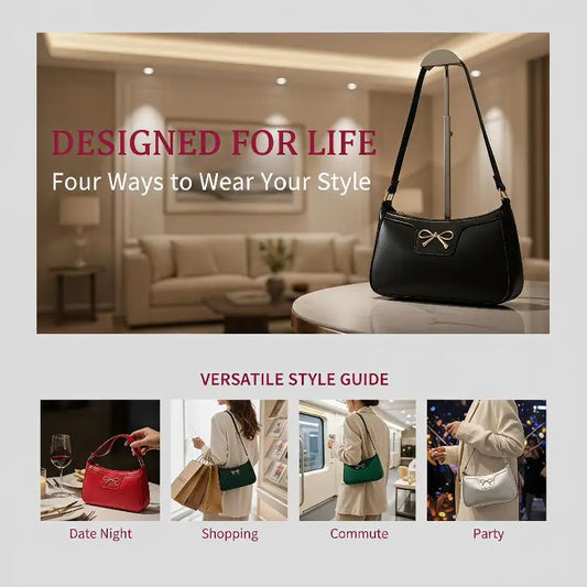 PU Leather Bow Shoulder Bag for Women | Underarm Handbag Shoulder Bag Oasis Select