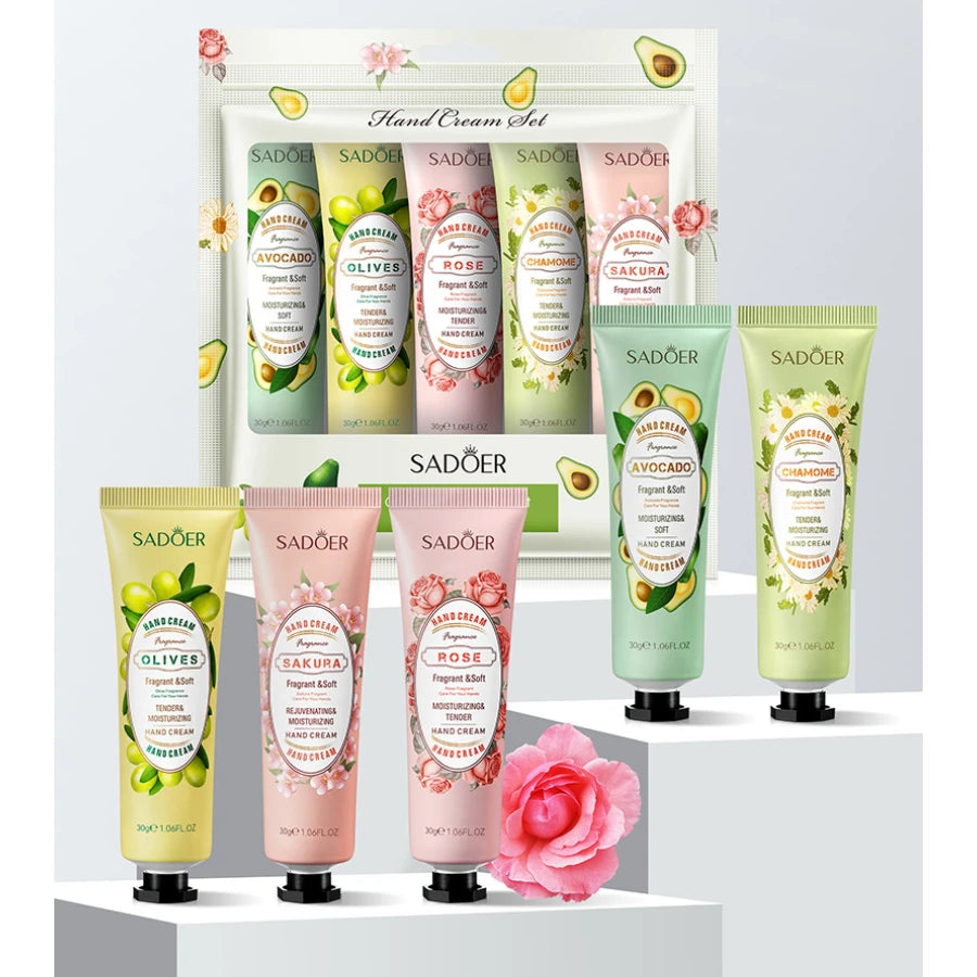 5Pcs Set Fragrance Hand Cream Smooth Refreshing Long-lasting Hydration Moisturizing Hand Care Christmas Gift Peaceful Pleasures Health and Wellness 5PCS flower fruit