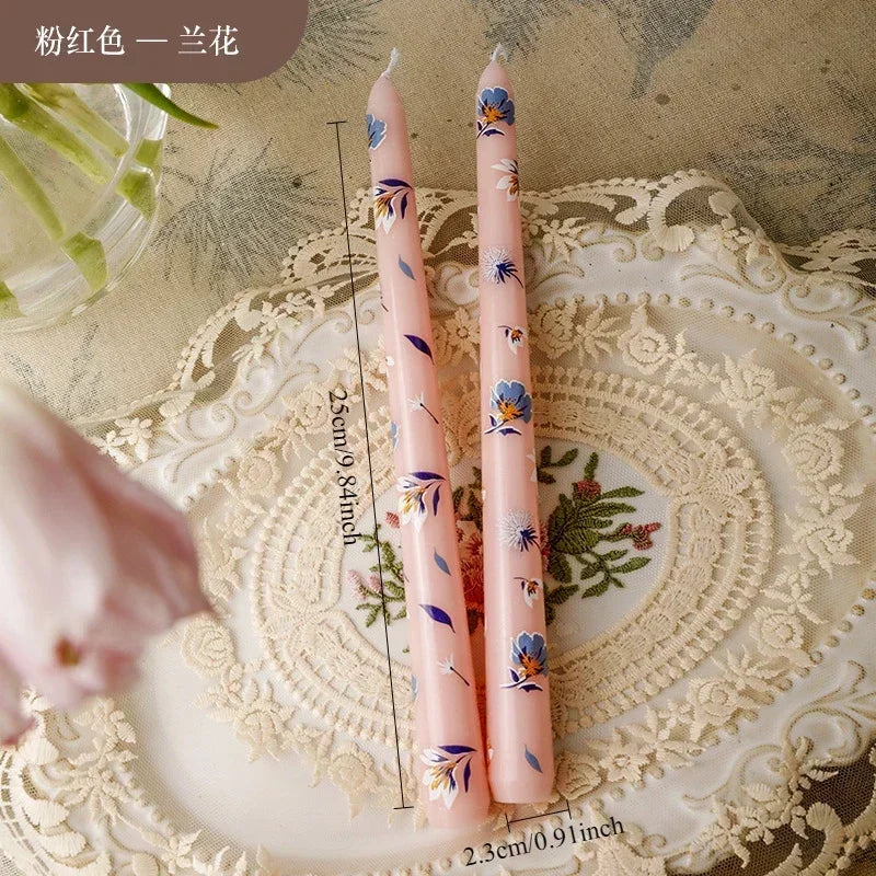 Printed Long Pole Candles European Romantic Candles Dinner Wedding Holiday Family Cross Border Smoke Free Candle Home Decorative Peaceful Pleasures Health and Wellness Flower-Champagne