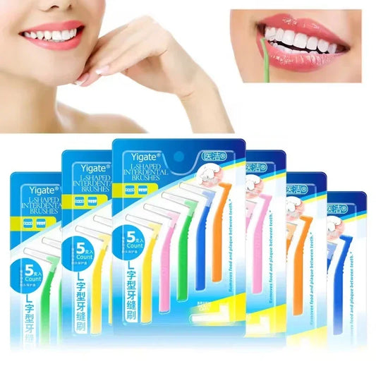 5pcs L-shaped Orthodontics Braces Interdental Brush Clean Between Teeth Mini Toothbrush Inter Dental Cleaning Travel Portable Peaceful Pleasures Health and Wellness