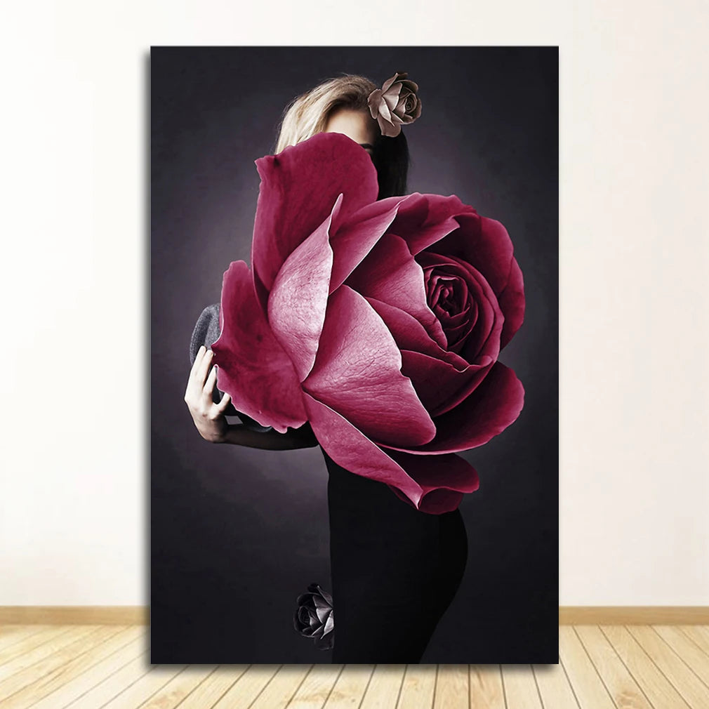 Nordic Floral Woman Canvas Wall Art | Scandinavian Abstract Print