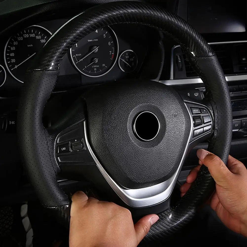 Carbon Fiber Hand-Stitched Steering Wheel Cover | Faux Leather