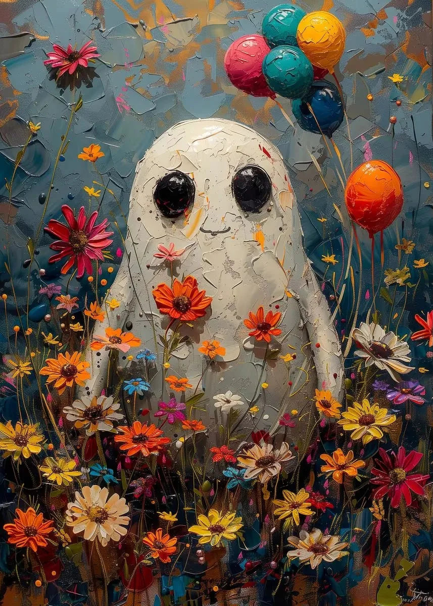 Halloween Ghost & Pumpkin Canvas Wall Art | Dark Academia Poster Canvas Wall Art Peaceful Pleasures Health and Wellness ZLH5356 40x50cm No Frame