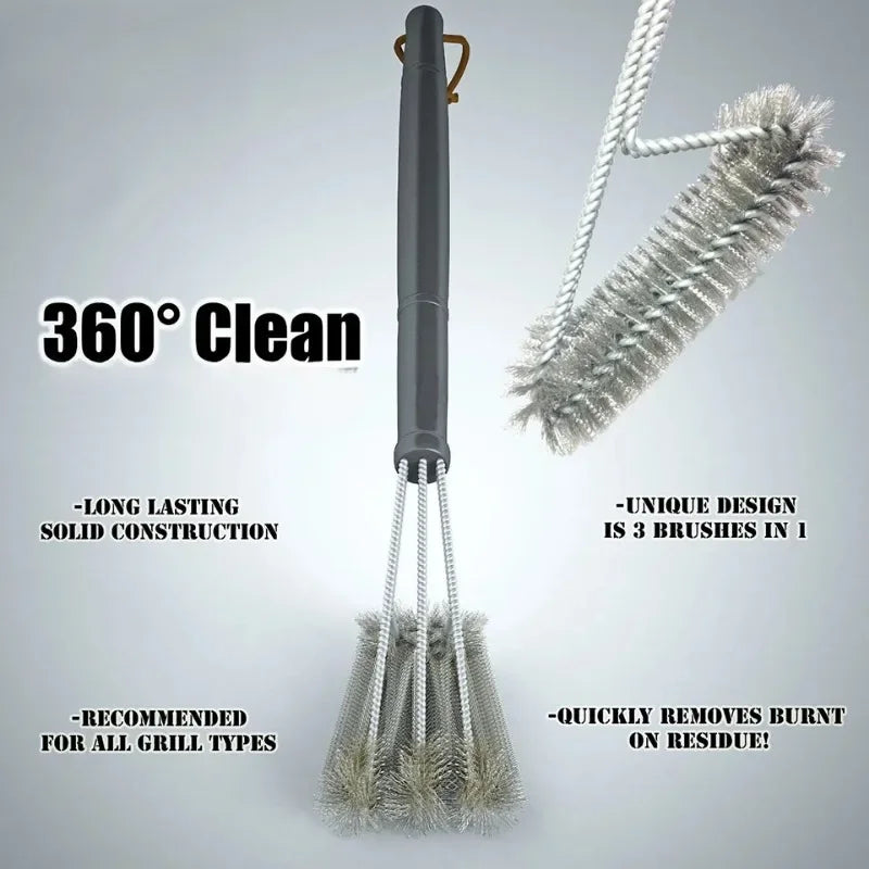 Grill Cleaning Brush BBQ Tool Grill Brush 3 Stainless Steel Brushes In 1 Cleanin Bbq Accessories Best Cleaner Barbecue bbq Peaceful Pleasures Health and Wellness