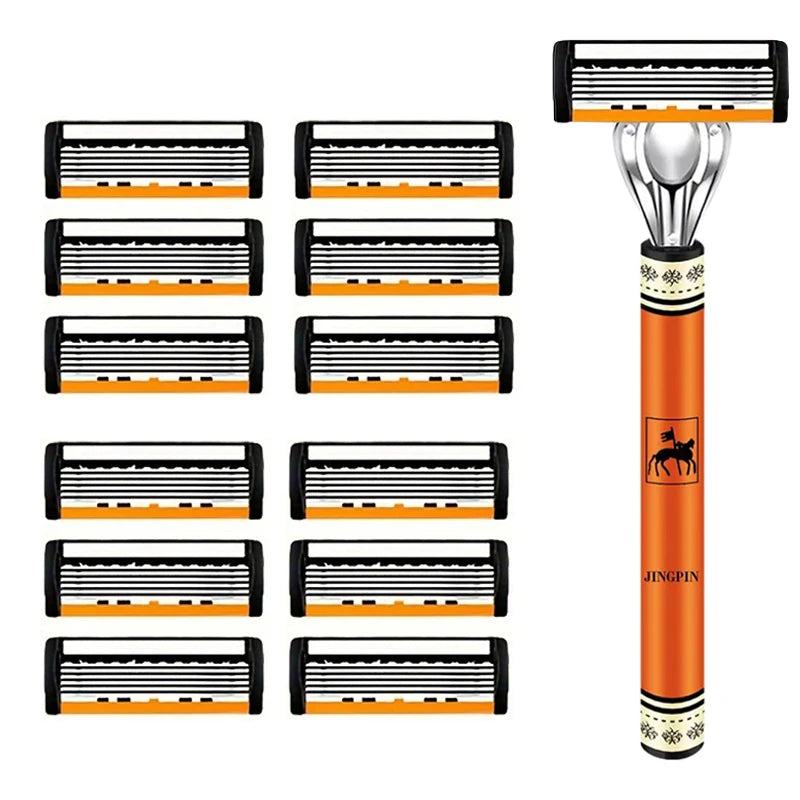 Men's 6-Blade Manual Razor Shaving Kit – Face & Beard Shaver
