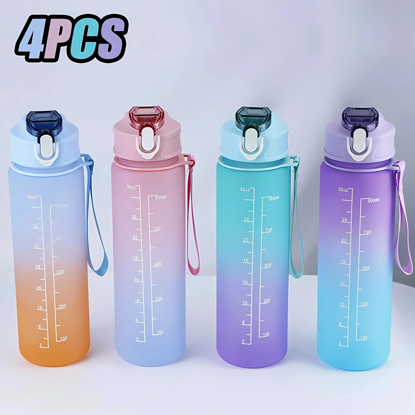 900ml Rainbow Frosted Sports Water Bottle with Straw – BPA-Free