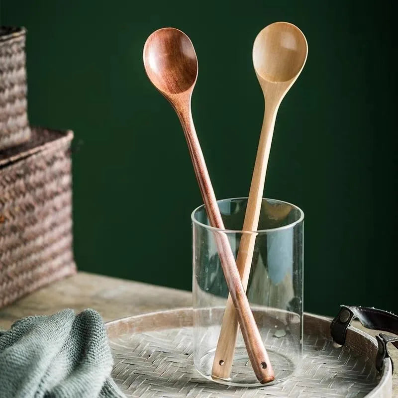 Long Wooden Stirring Spoon Set | 13-Inch Natural Wood Cooking Spoons – 5-Pack or 10-Pack