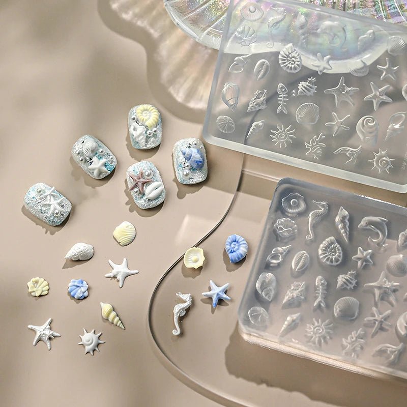 1pcs Sea Shell Starfish Goldfish Koi Fish 3D Acrylic Nail Mold Summer Sea Jellyfish DIY Lace Bow Silicone Mold Nail Art Mold Peaceful Pleasures Health and Wellness