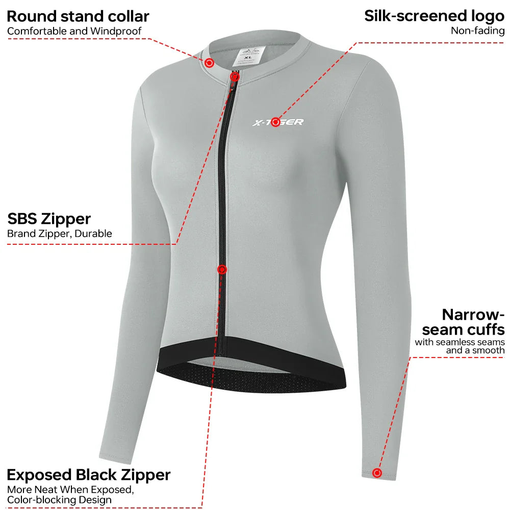 X-TIGER Women's Winter Cycling Jersey | Thermal Long Sleeve