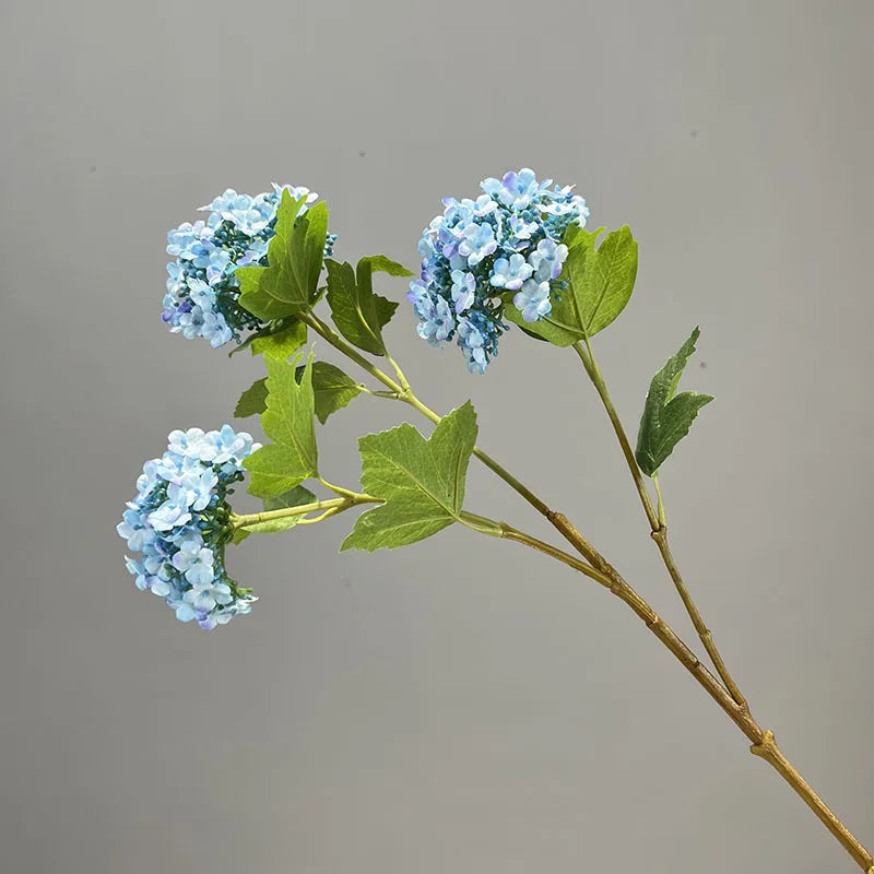 Silk Hydrangea Artificial Flower Branch | White & Blue Snowball