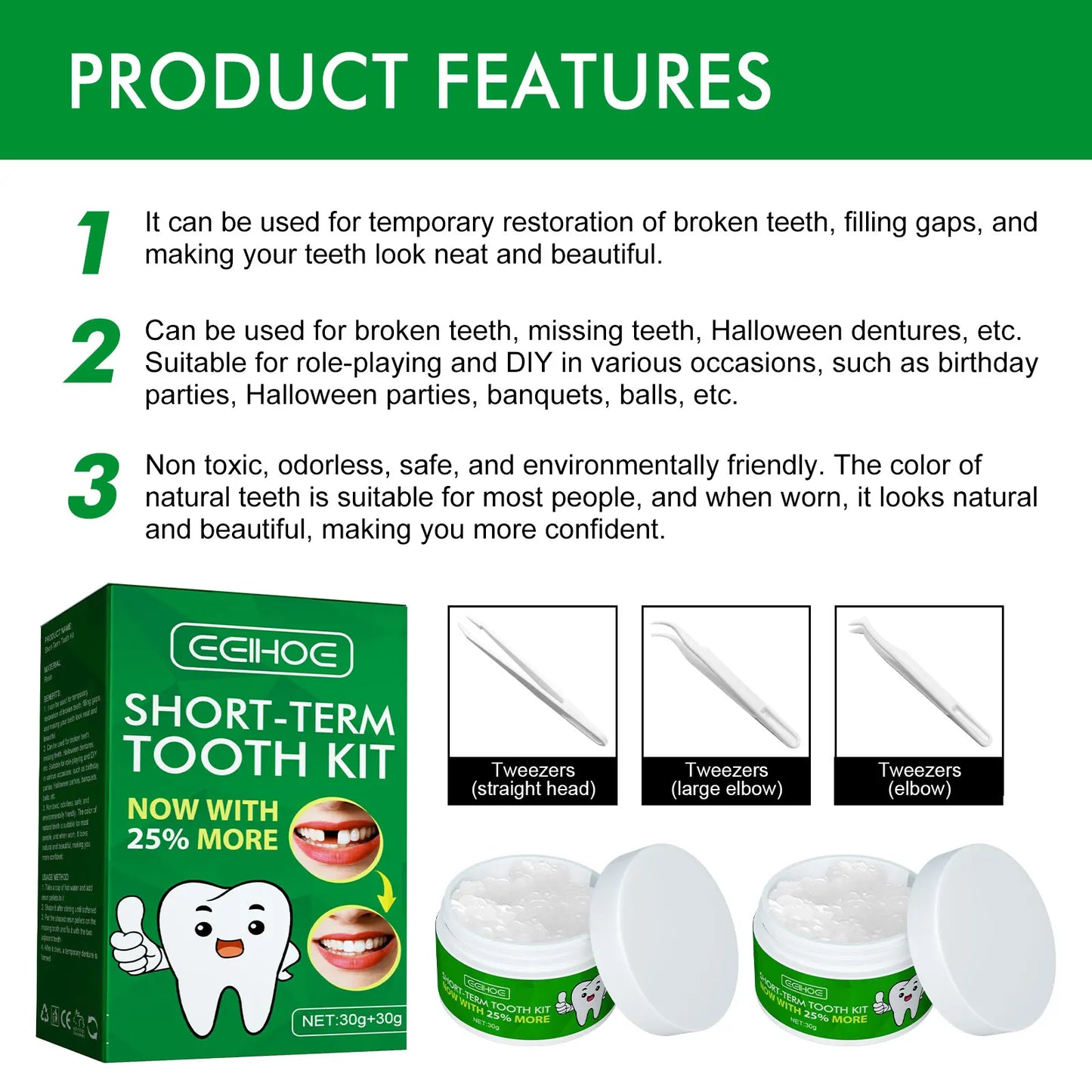Moldable Temporary Tooth Kit – Gap Filler & Cosplay Teeth