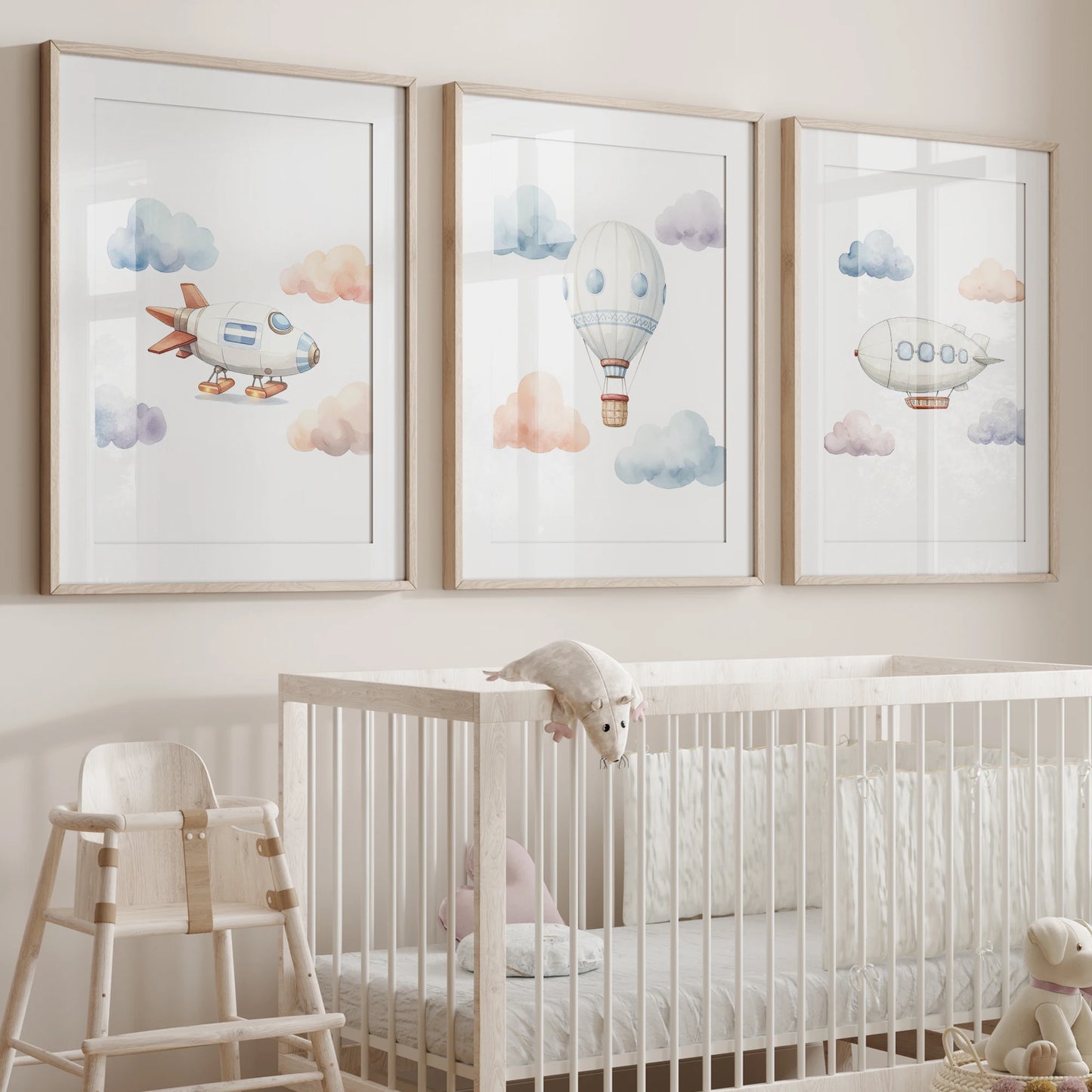Watercolor Hot Air Balloon Canvas Wall Art | Kids Room Decor