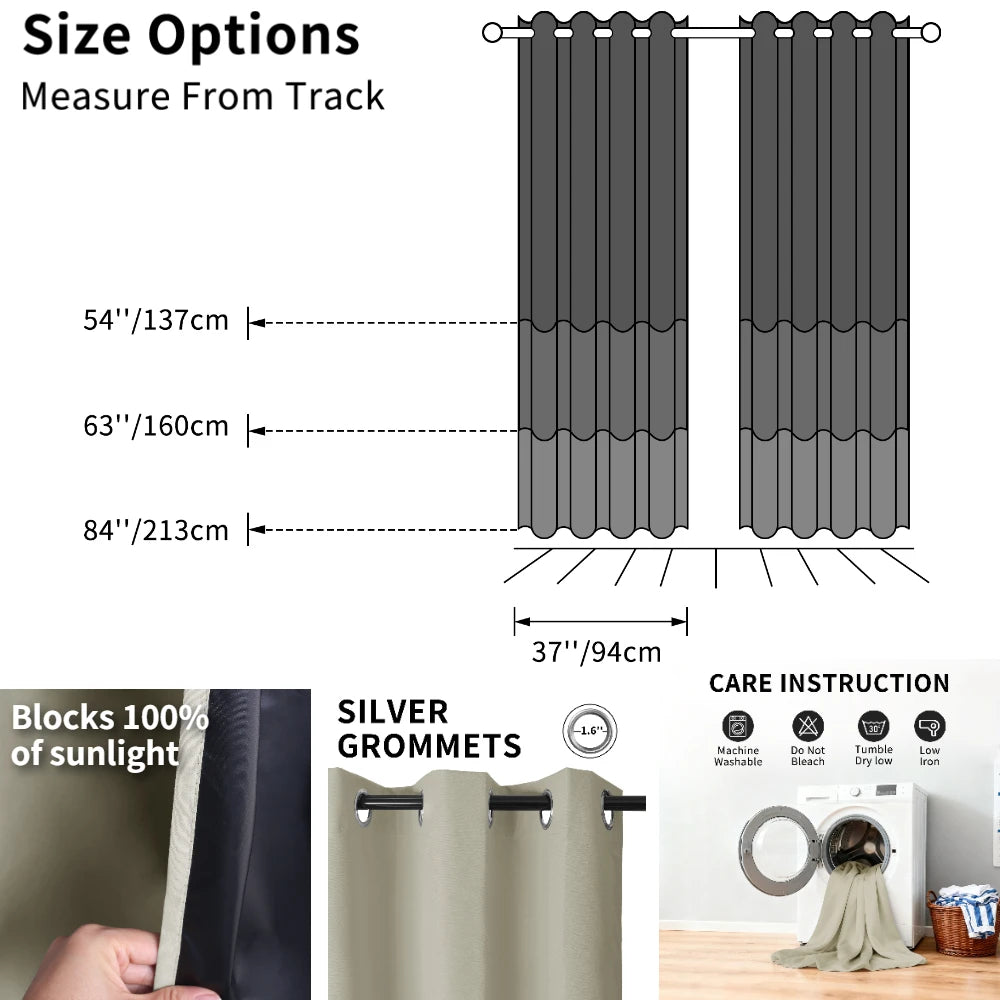 100% Blackout Curtains – Thermal Grommet Drapes, 2 Panels