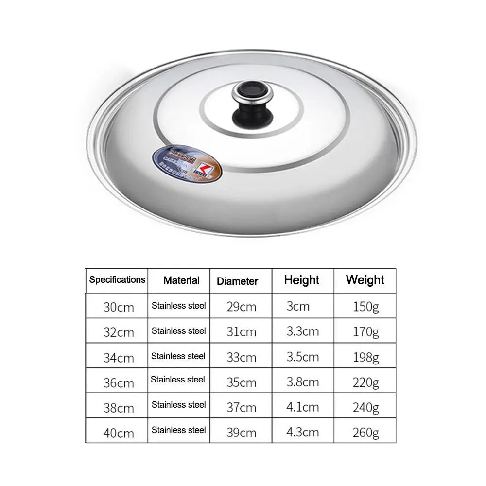 30-42cm Wok Pot Lid Universal Stainless Steel Kitchen Food Lid Thickened Reusable Frying Pan Cover Restaurant Kitchenware Peaceful Pleasures Health and Wellness