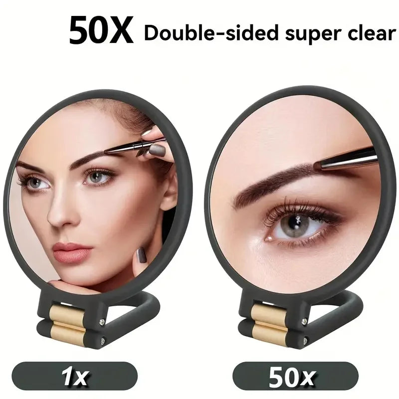 Dual-Sided 1X/50X Magnifying Makeup Mirror – Handheld Portable