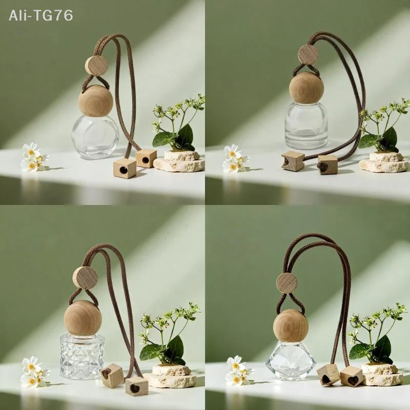 Refillable Glass Car Air Freshener Pendant | Wood Cap Diffuser