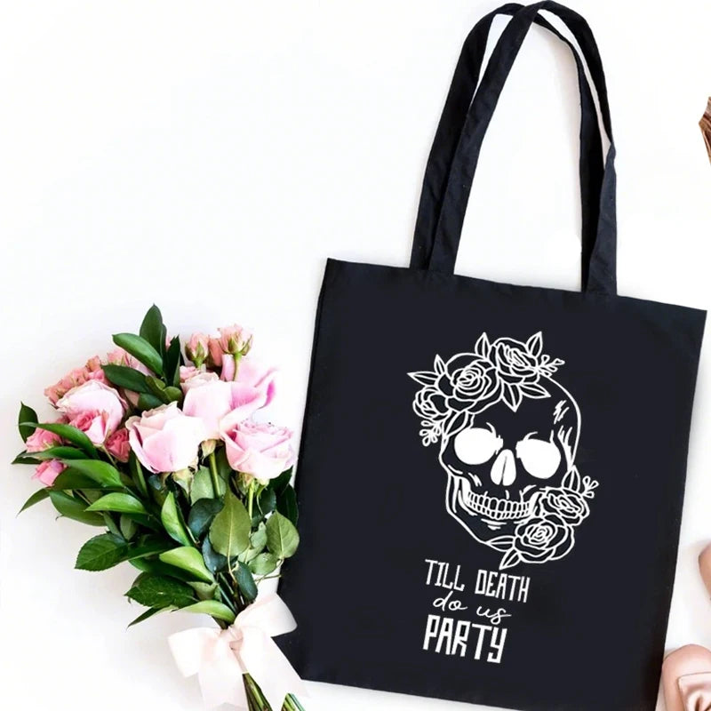 Bride or Die Death Do Us Party Black White Tote Bag Halloween Bachelorette Party Decoration Gift Wedding Bridesmaid Bride Gifts Peaceful Pleasures Health and Wellness black 34x42cm
