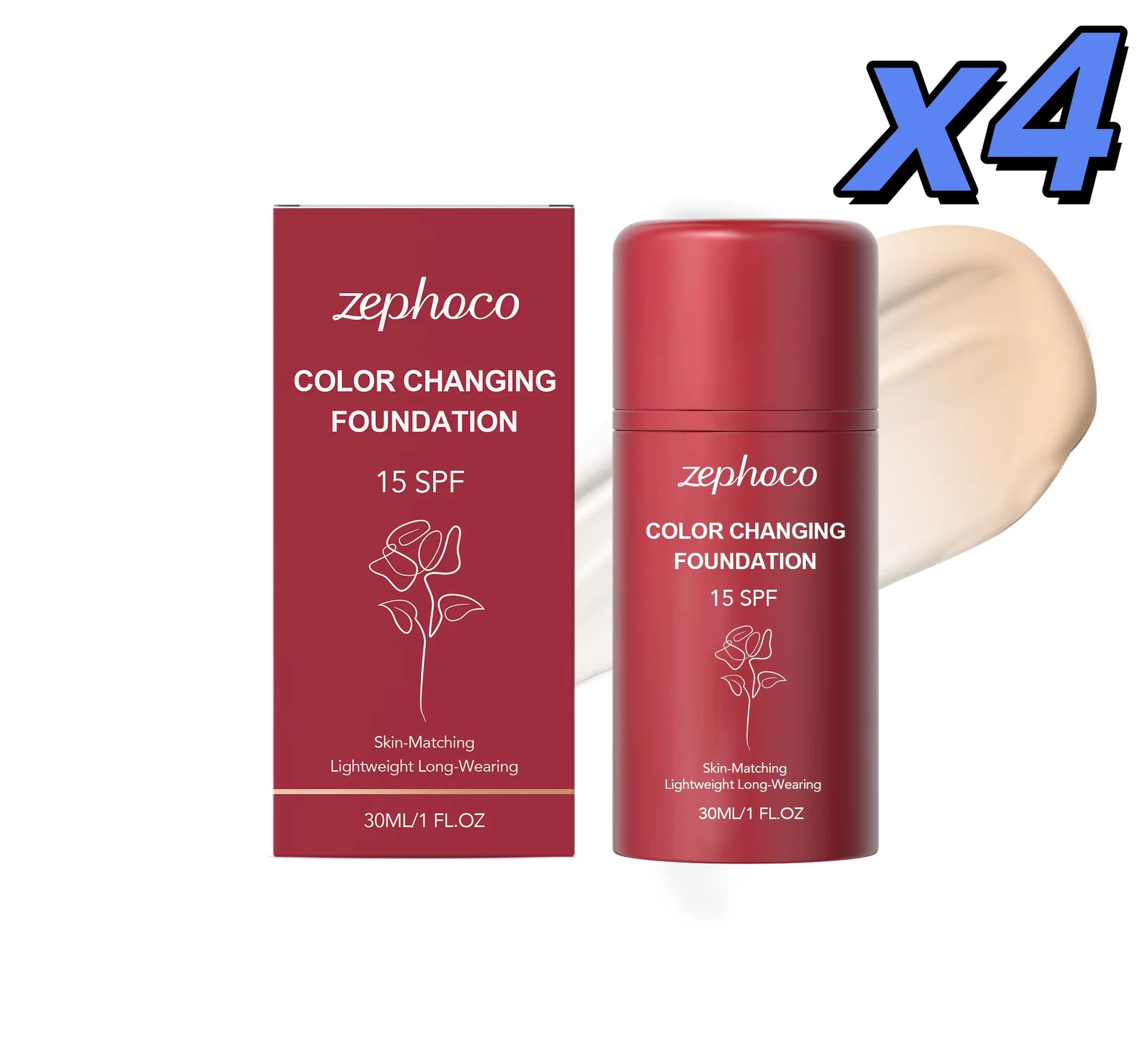 Color Changing Foundation Waterproof Sweatproof Lightweight Deep Hydration Moisturizes Brightening Coverage Concealer Foundation Peaceful Pleasures Health and Wellness 4 x 30ml boxed
