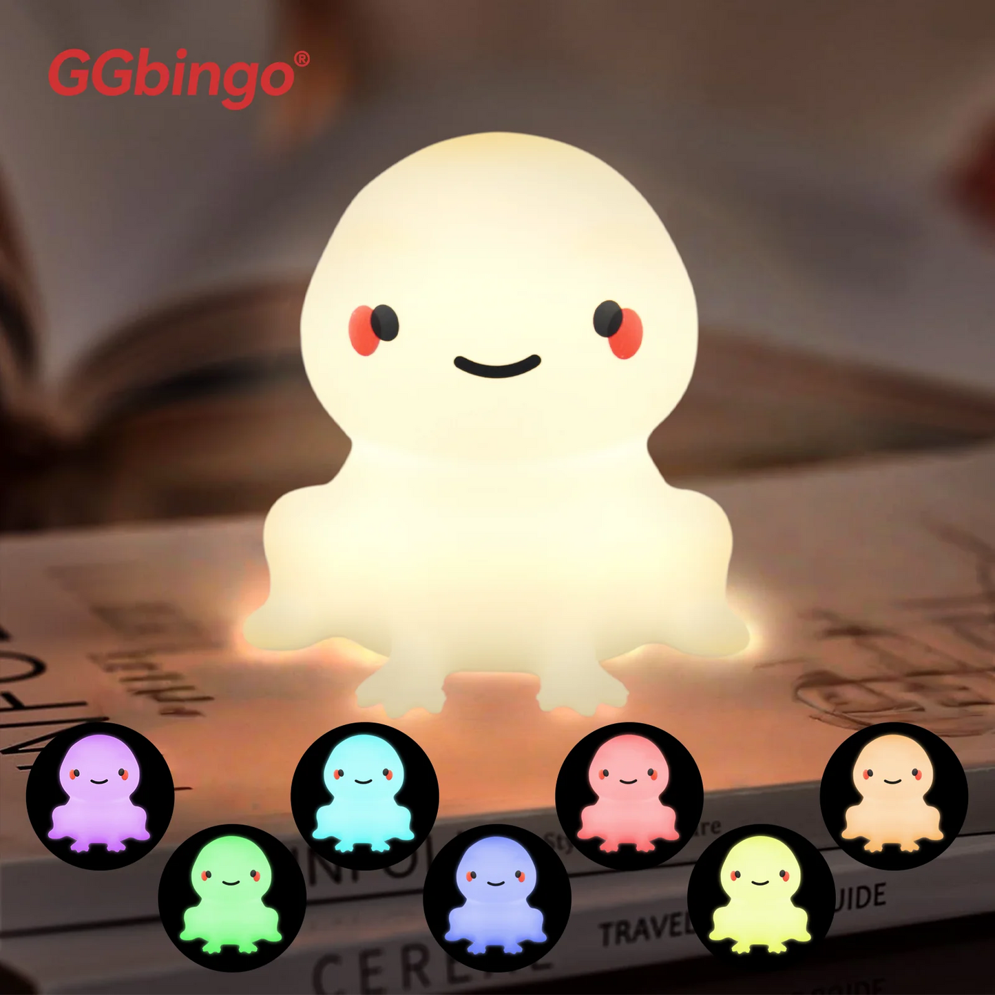 Cute Pear Night Light 7-Color Dimmable Touch-Controlled Night Light Silicone Stress Reducing Pat Duck Lamp USB Rechargeable Peaceful Pleasures Health and Wellness Frog-RGB