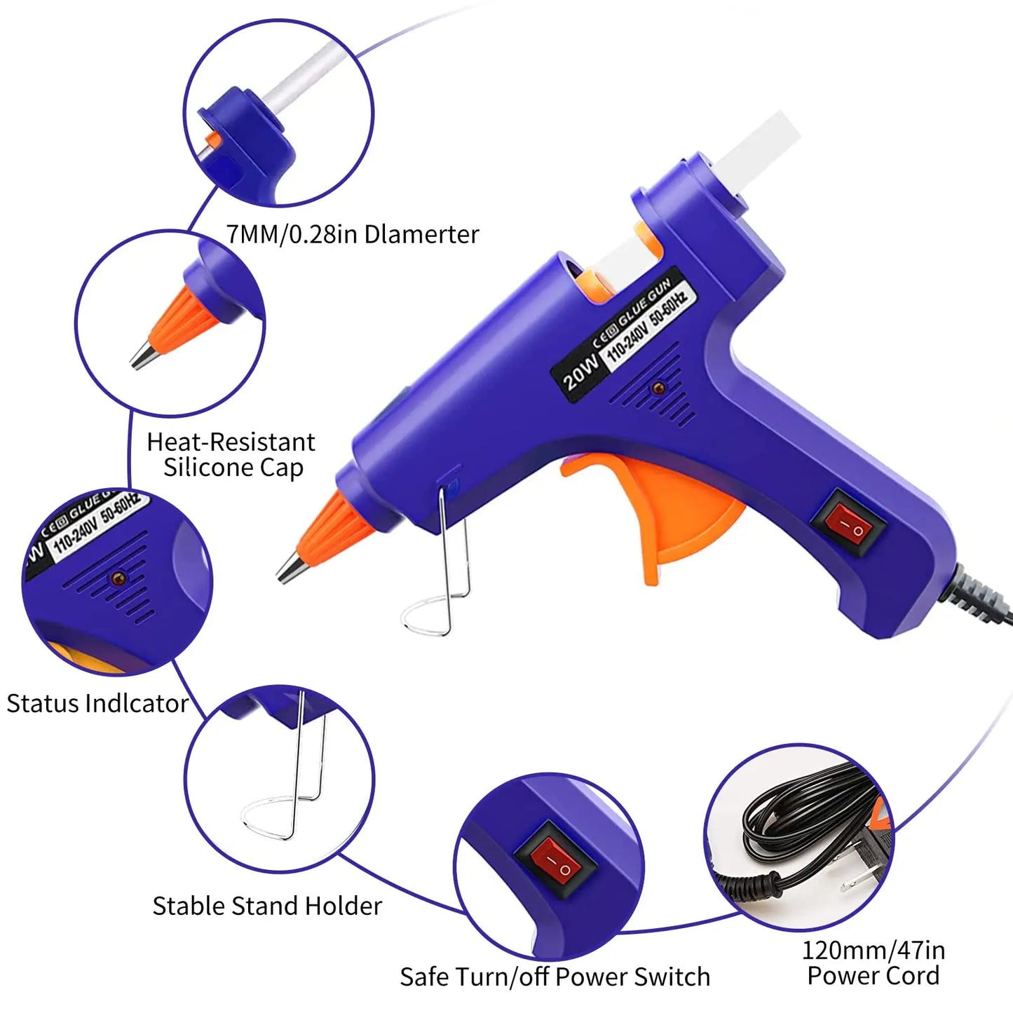 20W Mini Hot Melt Glue Gun – 7mm Glue Sticks, DIY & Crafts